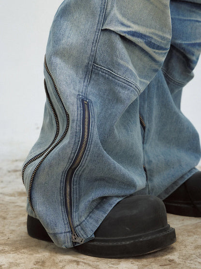 Peoplesense Vintage Wash Pleated Wide Leg Jeans