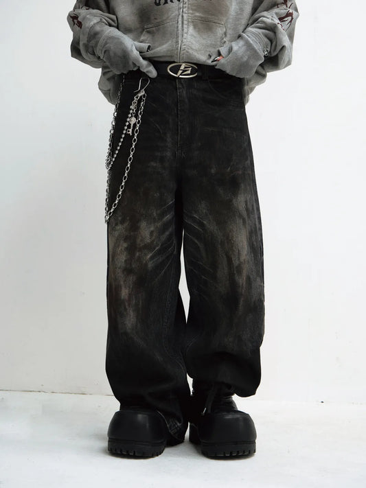 Peoplesense Vintage Washed Black Wide Leg Jeans