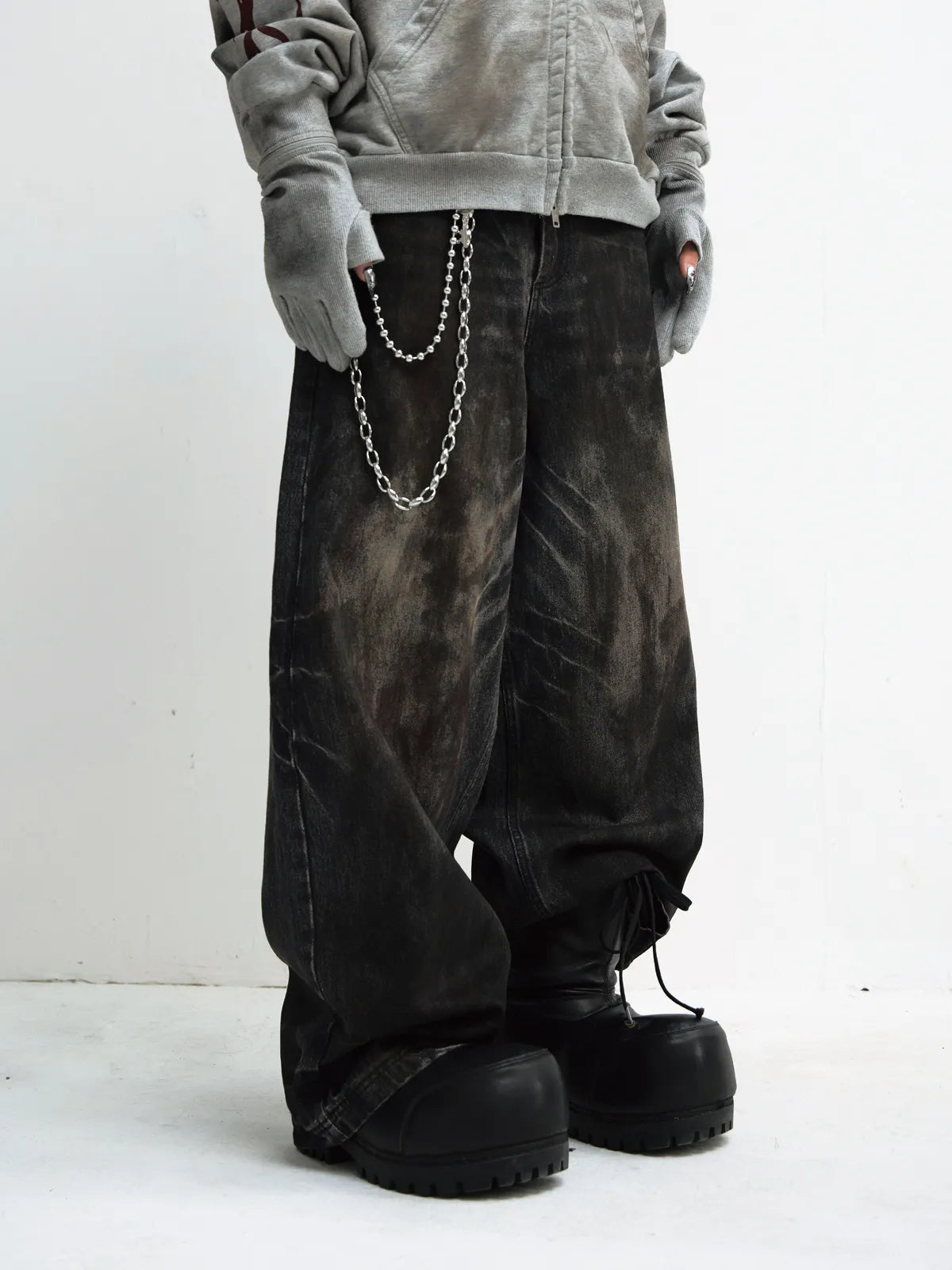 Peoplesense Vintage Washed Black Wide Leg Jeans