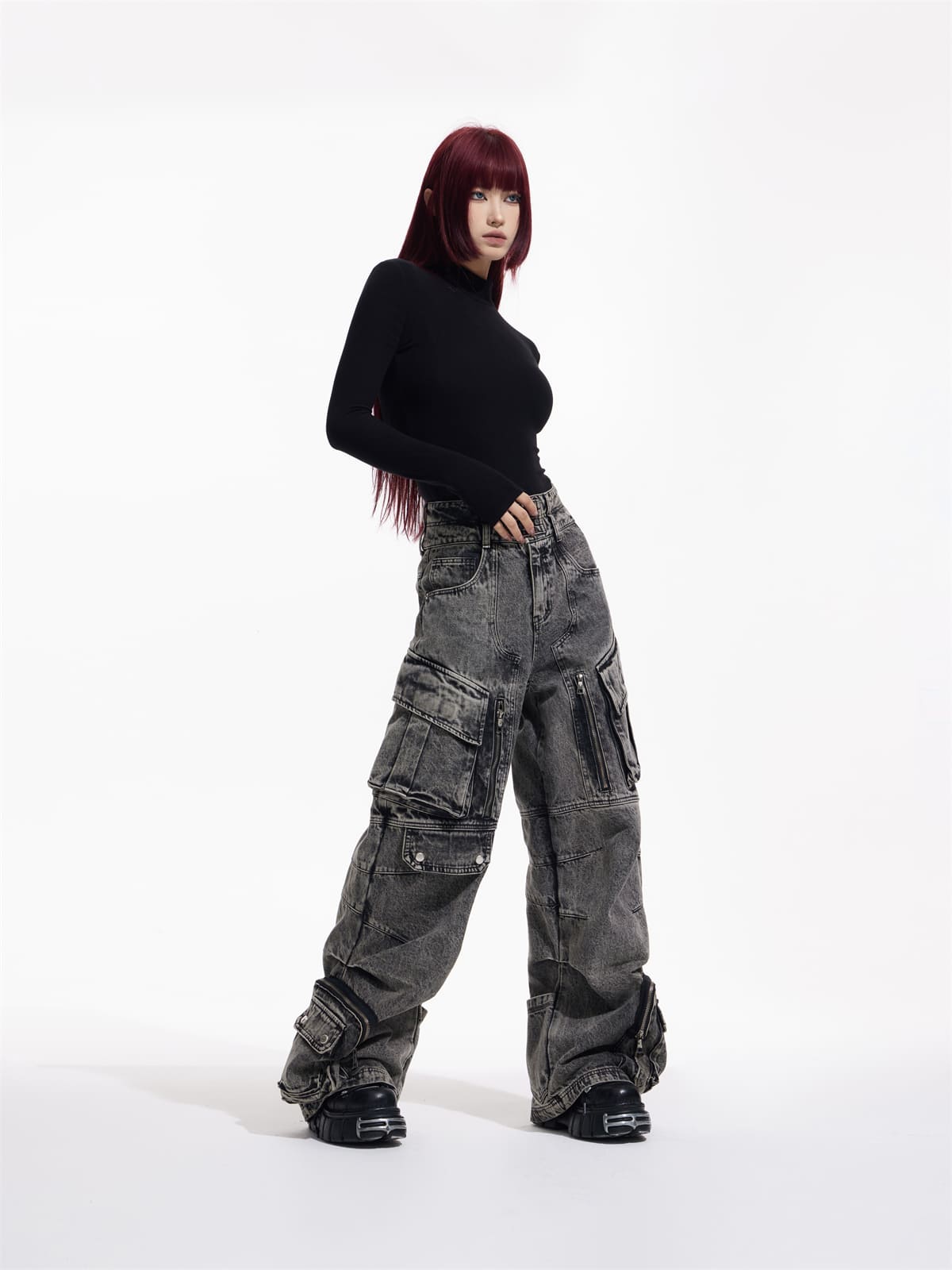 PeopleStyle ウォッシュドグレー ワイドレッグジーンズ – peoplesense