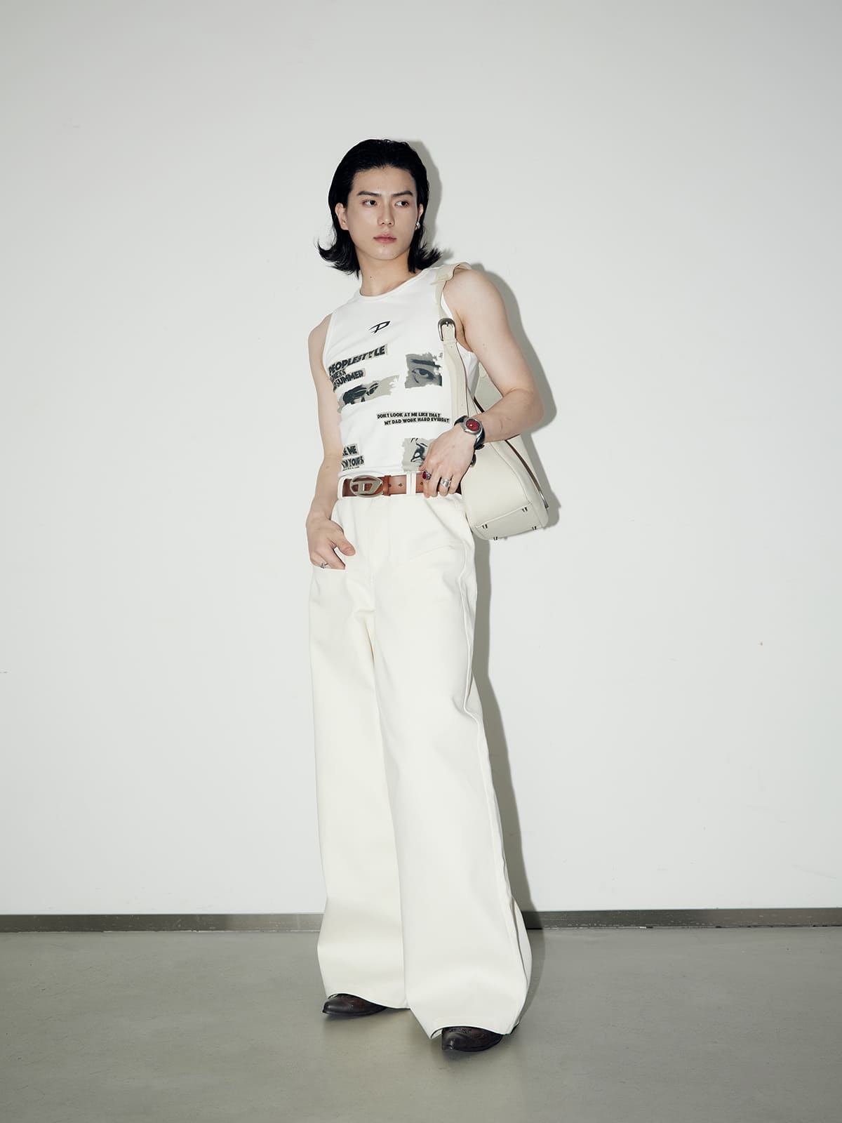 PeopleStyle ホワイト ワイドレッグ バギージーンズ – peoplesense