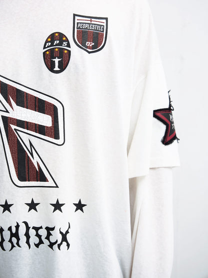 Peoplesense White Fake Two-Piece Racing Sweatshirt