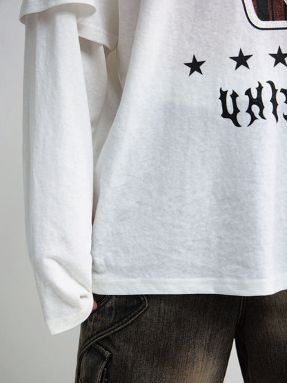 Peoplesense White Fake Two-Piece Racing Sweatshirt