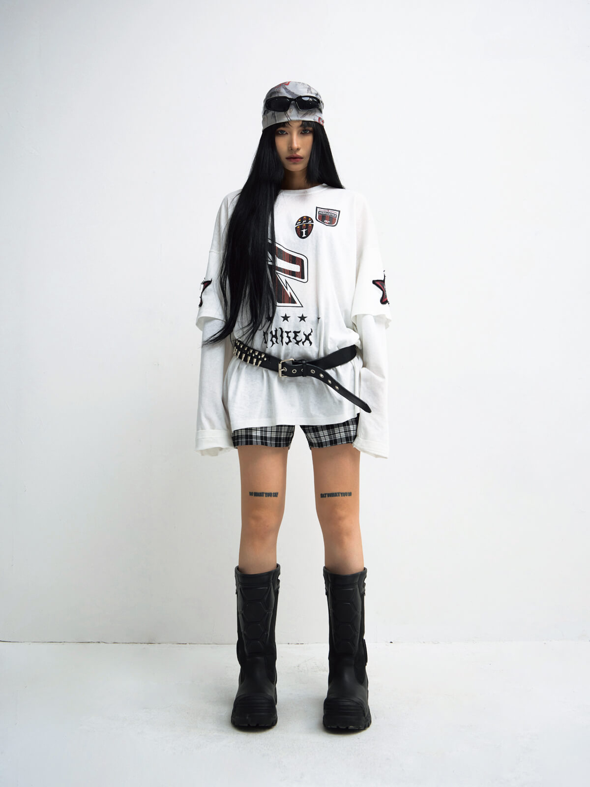 Peoplesense White Fake Two-Piece Racing Sweatshirt