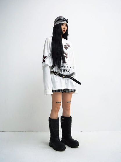 Peoplesense White Fake Two-Piece Racing Sweatshirt