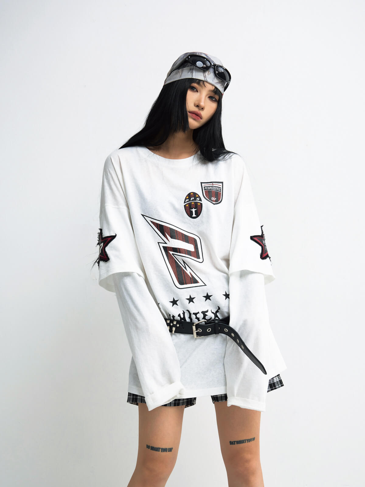 Peoplesense White Fake Two-Piece Racing Sweatshirt