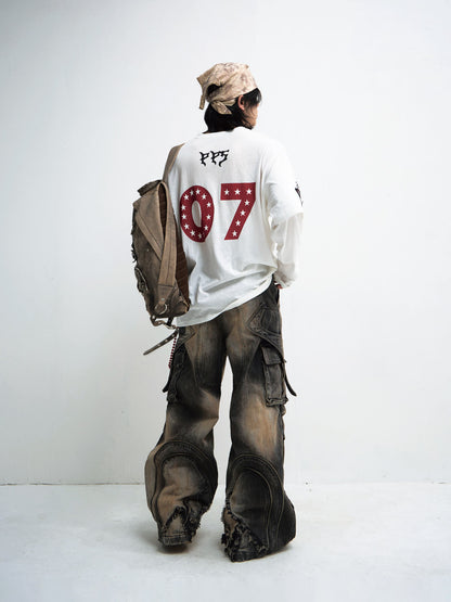 Peoplesense White Fake Two-Piece Racing Sweatshirt