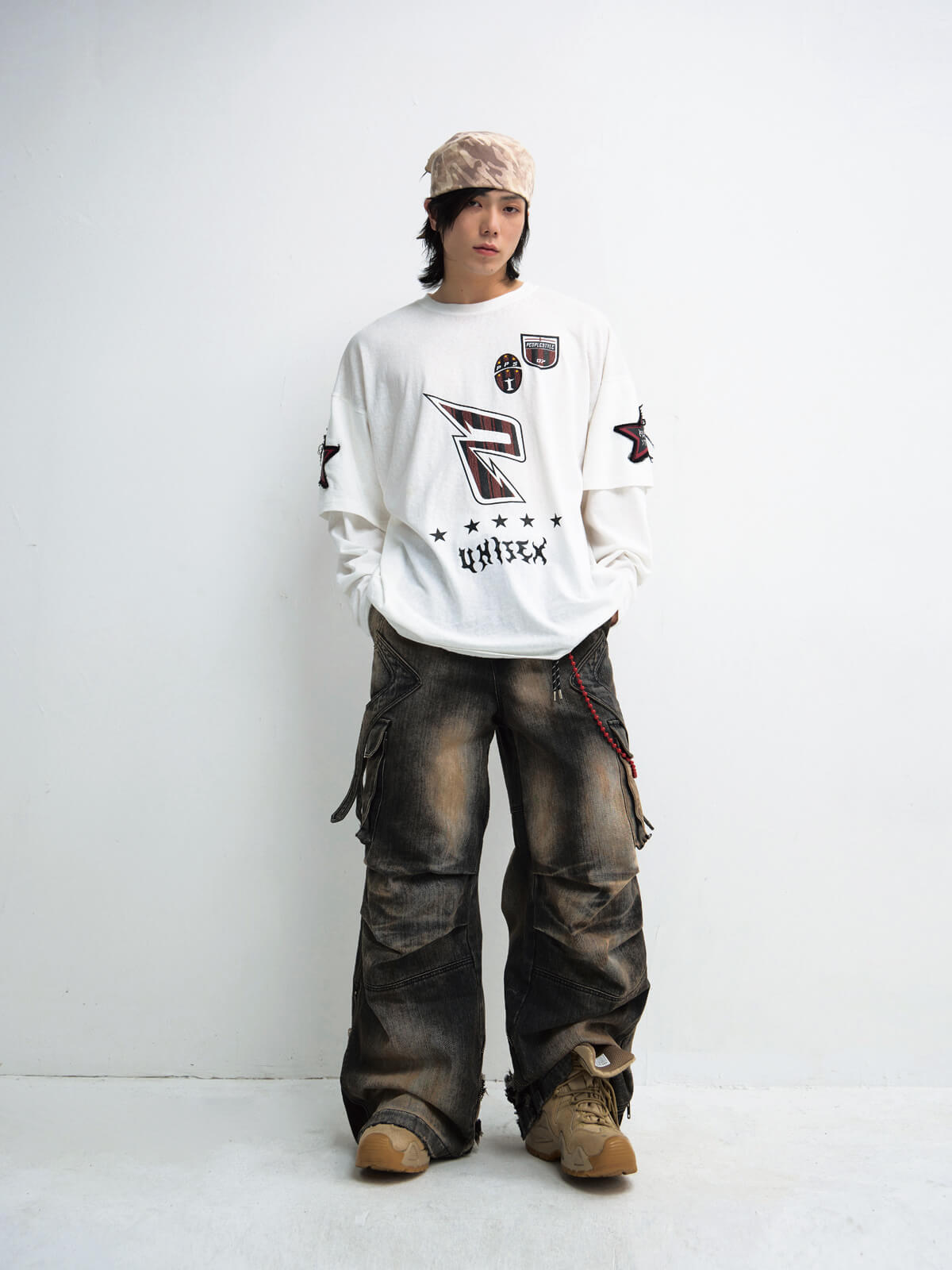 Peoplesense White Fake Two-Piece Racing Sweatshirt