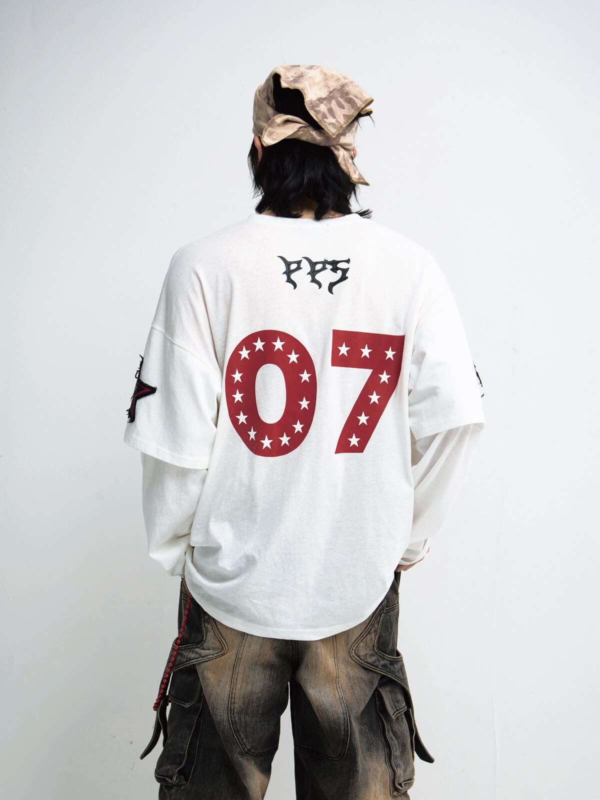 Peoplesense White Fake Two-Piece Racing Sweatshirt