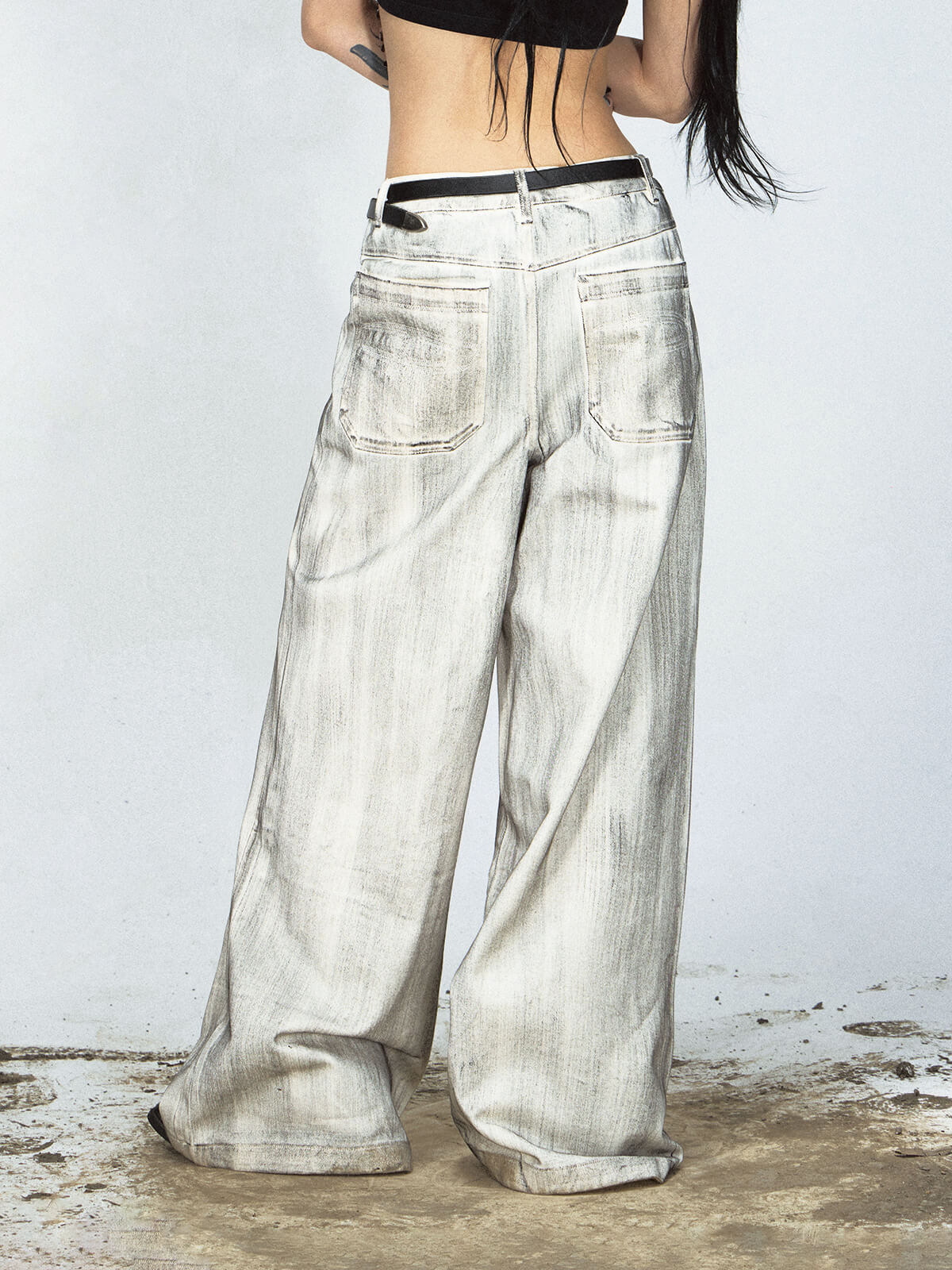 Peoplesense Distressed Dyed Wide-Leg Jeans