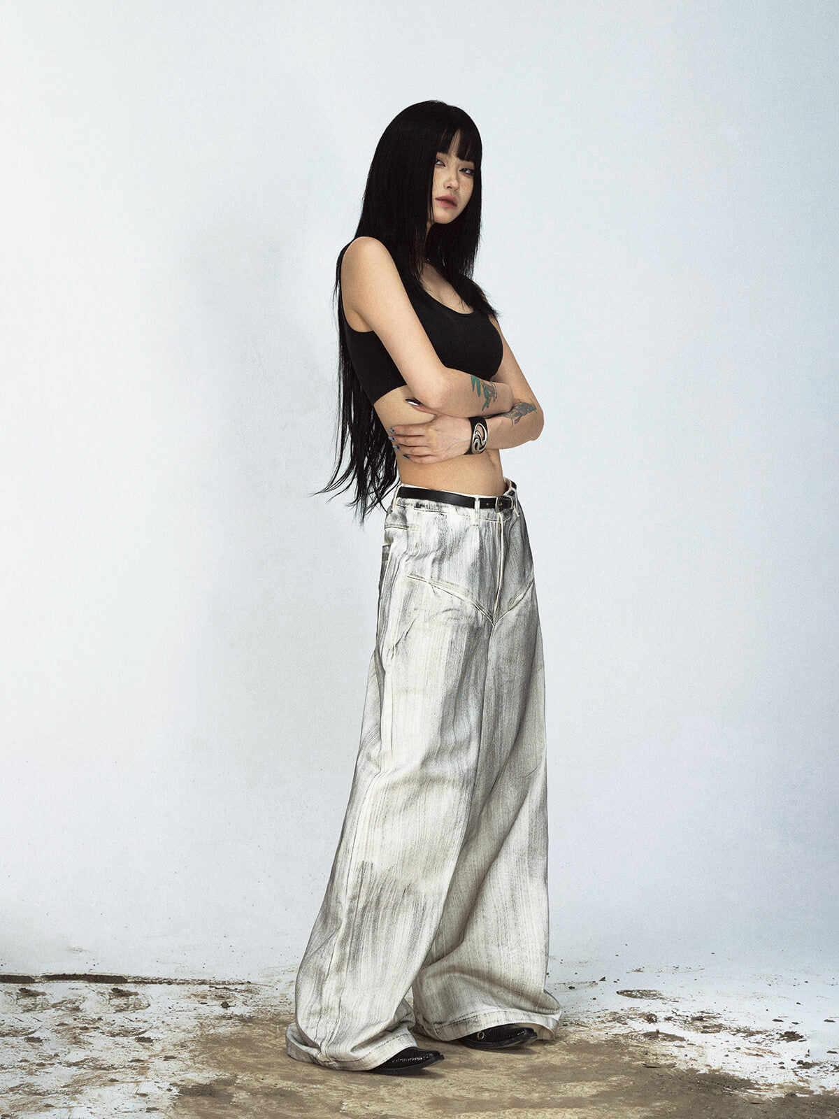 Peoplesense Distressed Dyed Wide-Leg Jeans