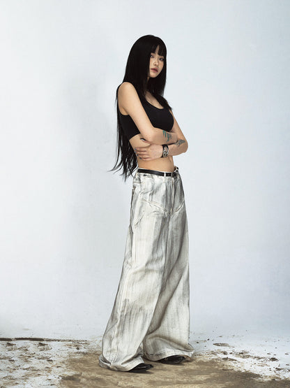 Peoplesense Distressed Dyed Wide-Leg Jeans