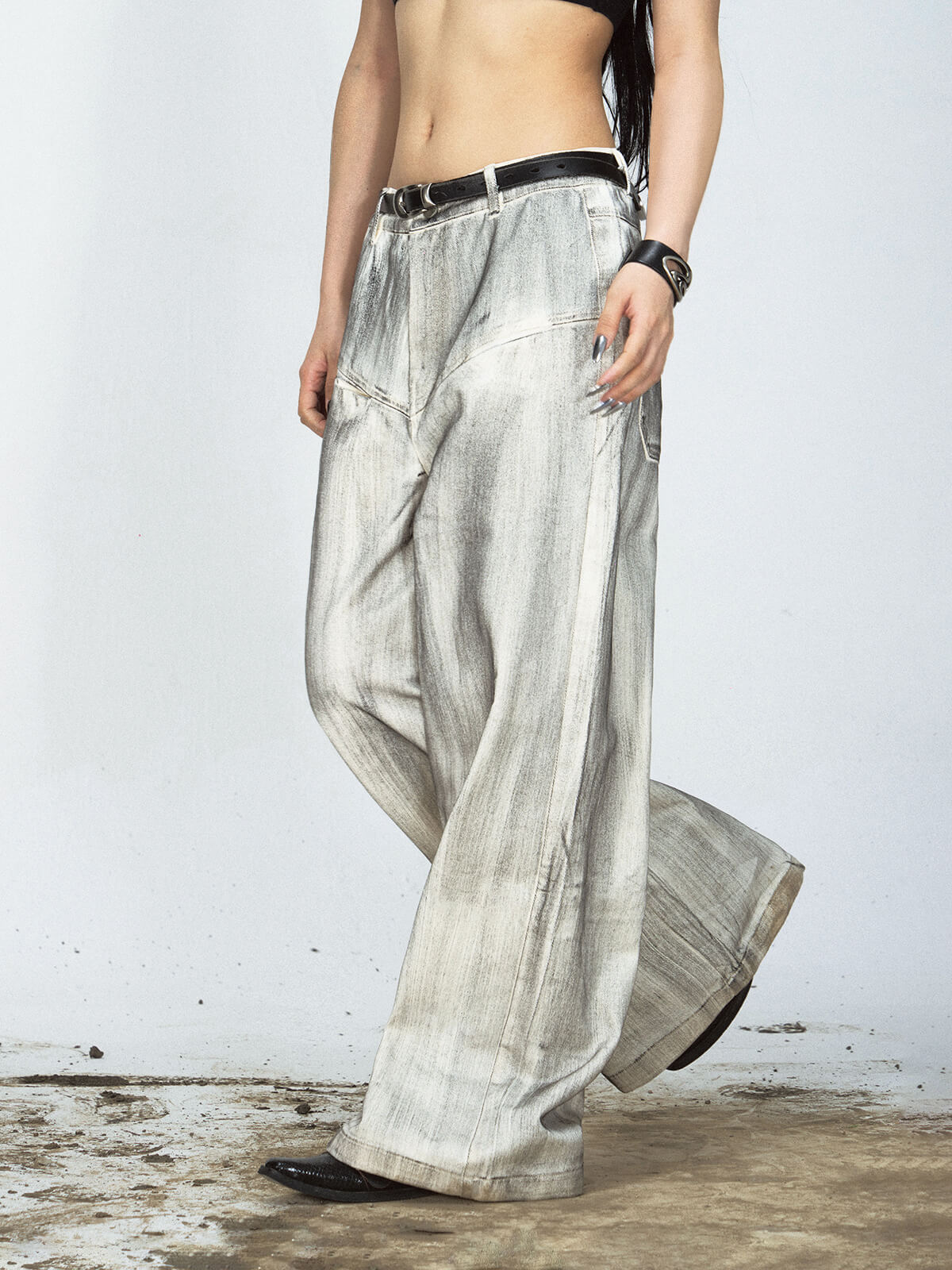 Peoplesense Distressed Dyed Wide-Leg Jeans