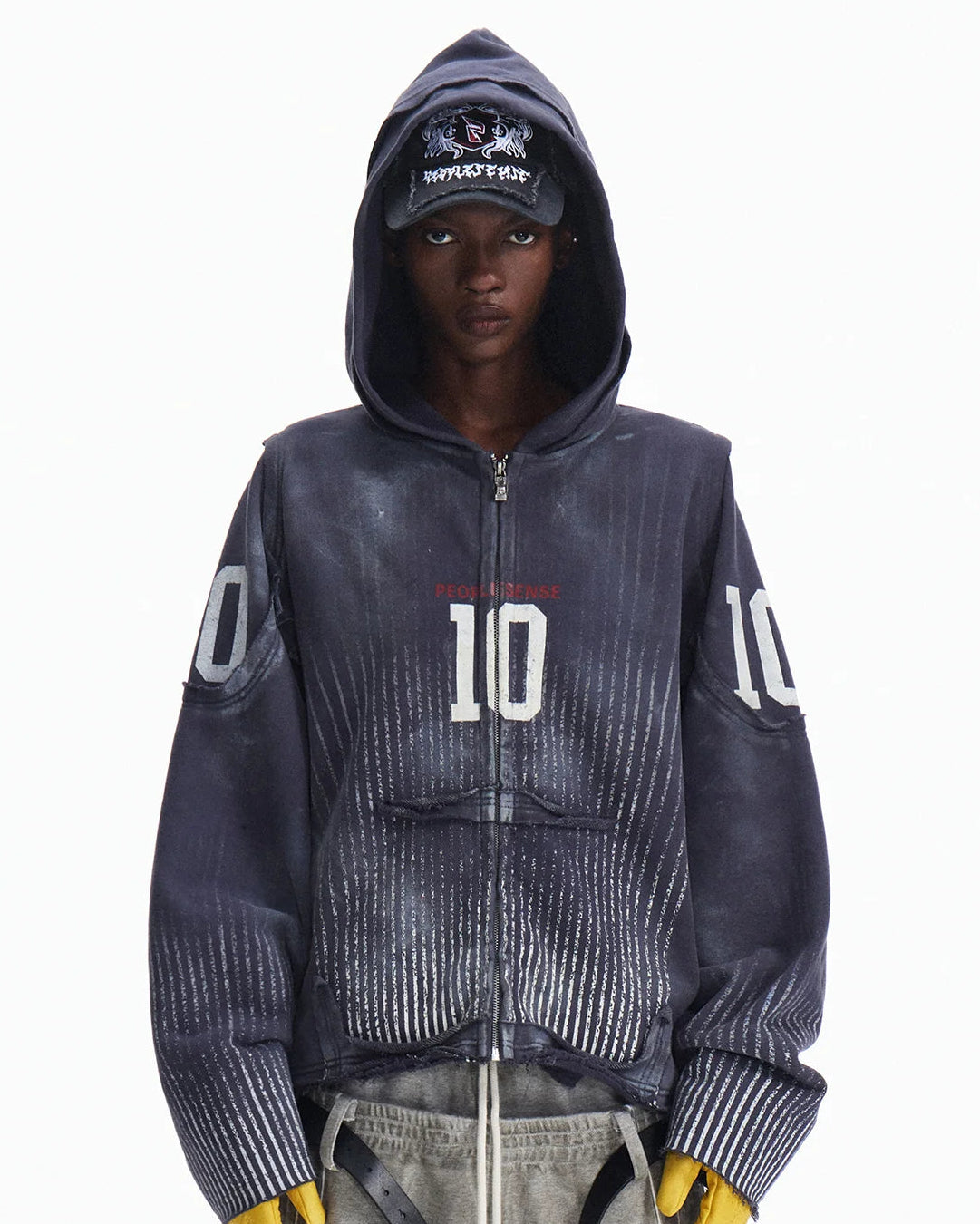 Peoplesense Vertical Striped Distressed Hoodie