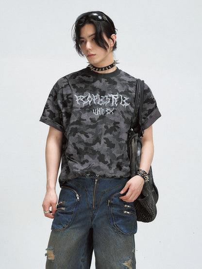 Peoplesense Camo Print Washed Oversized T-Shirt